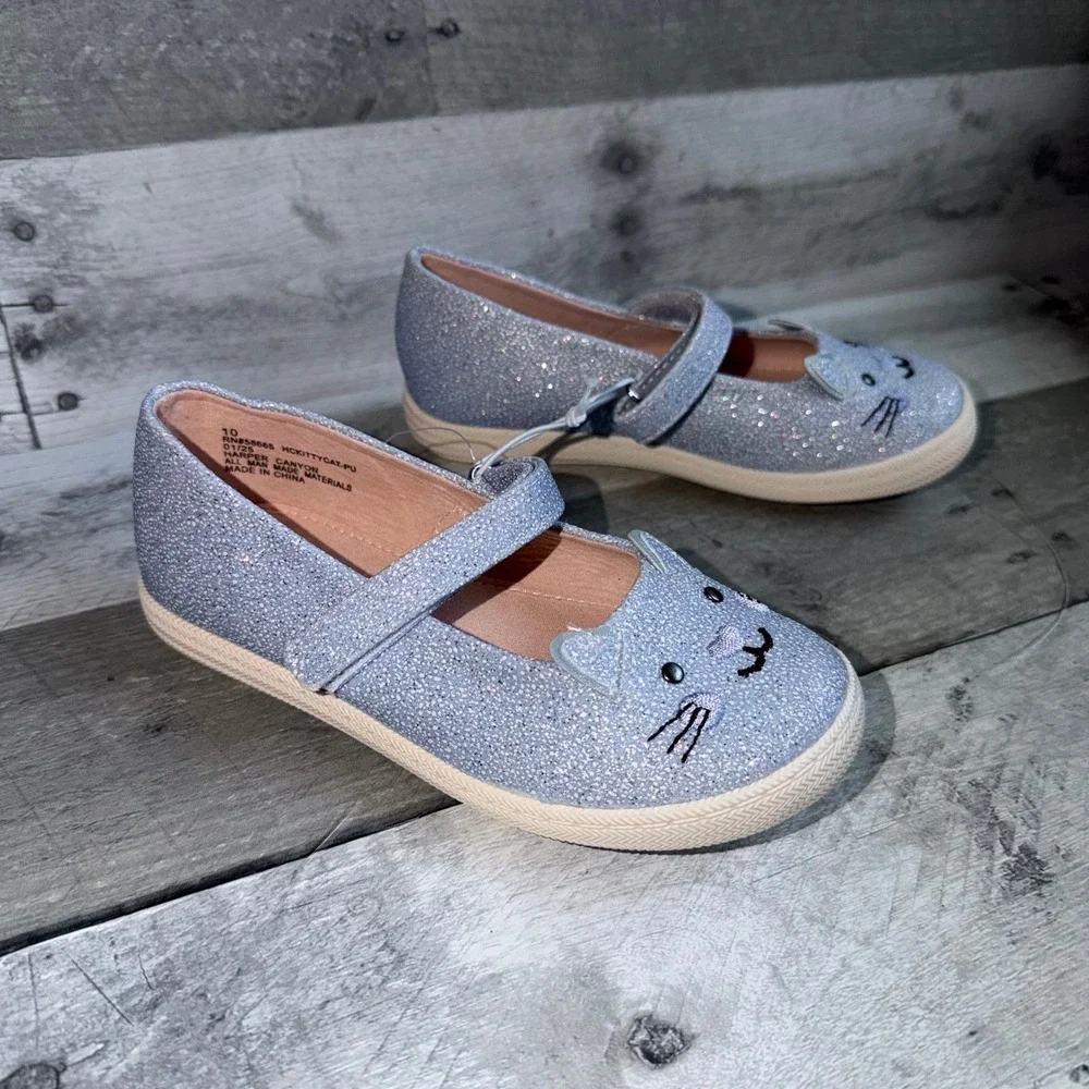 Harper Canyon Girls Blue Glitter Cat Mary Jane Flats HCKITTYCAT-PU Size 10 NEW